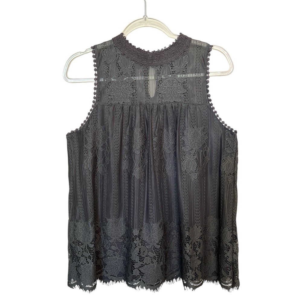 Miss Chevious XL Lace Crochet Sleeveless Blouse‎ – Charcoal Gray Boho Style